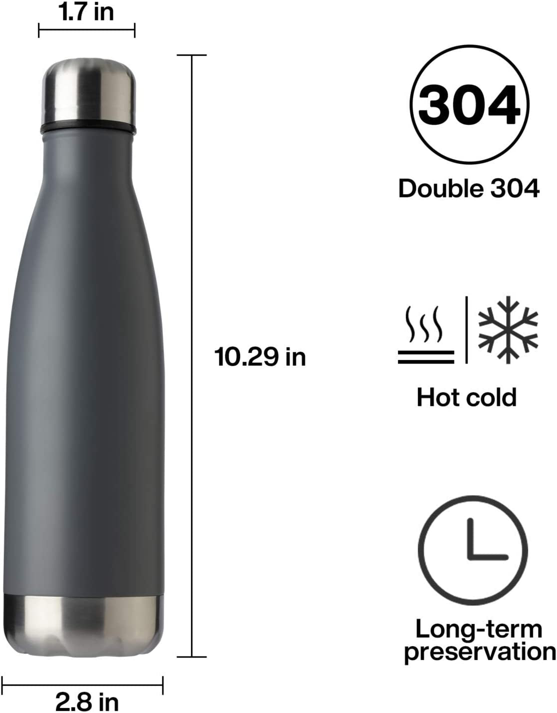 17Oz Sport Water Bottle 12 Pack Vacuum Insulated Stainless Steel Sport Water Bottle Leak-Proof Double Wall Cola Shape Water Bottle,Keep Drinks Hot & Cold (Cold Gray,12 Pack)